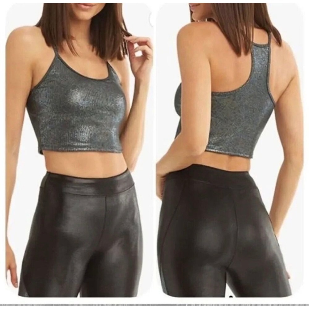 Koral Metallic Charcoal‎ Shimmer Racerback Crop Top Small Iridescent Activewear